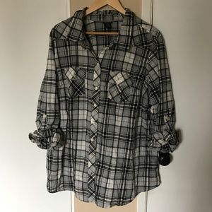 Torrid Grey/Black Plaid Button Down